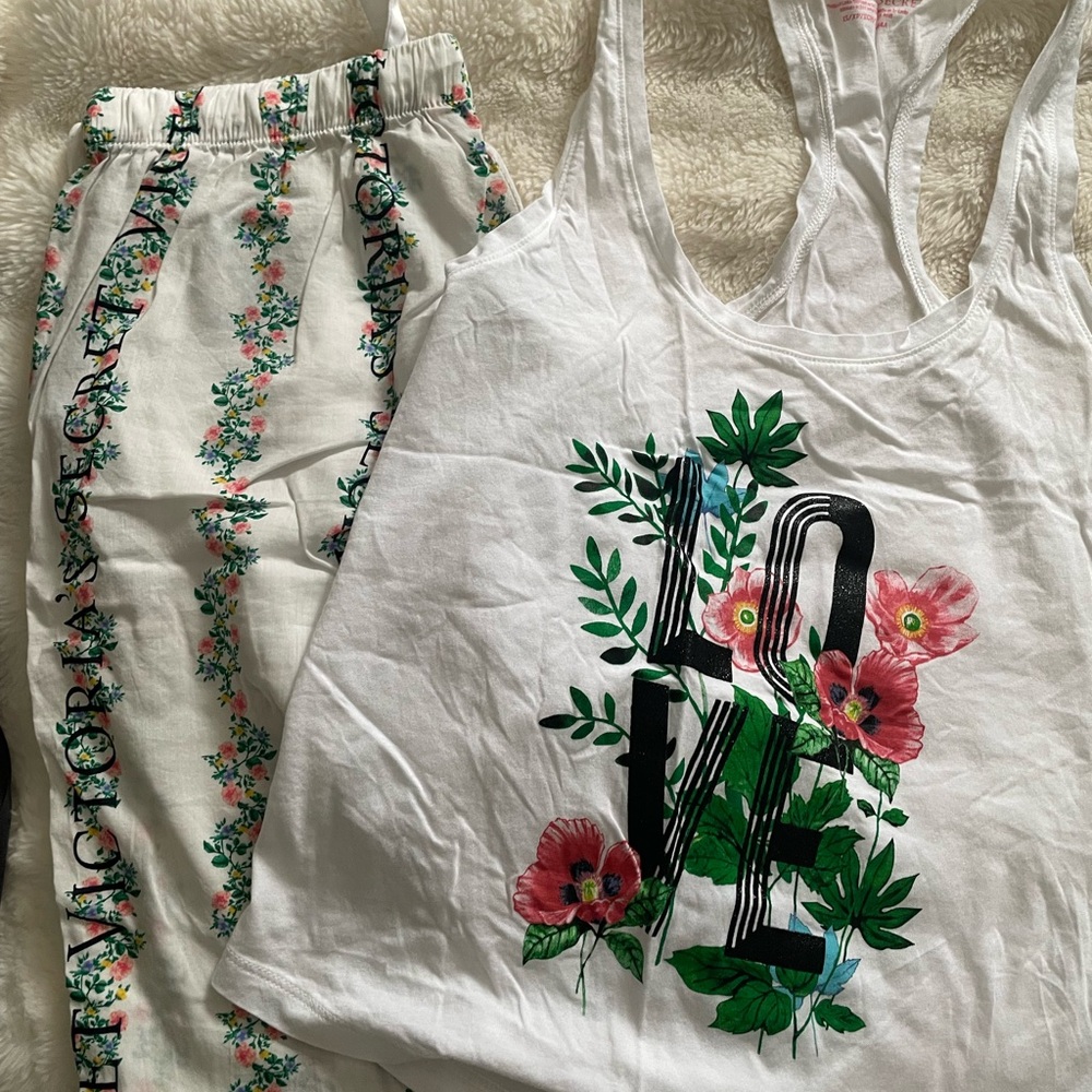 Floral Victoria’s Secret Love Tank Top and Pants Set